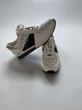 Michael Kors Allie Trainer White and Silver Logo Sneakers Women's Size 8.5M